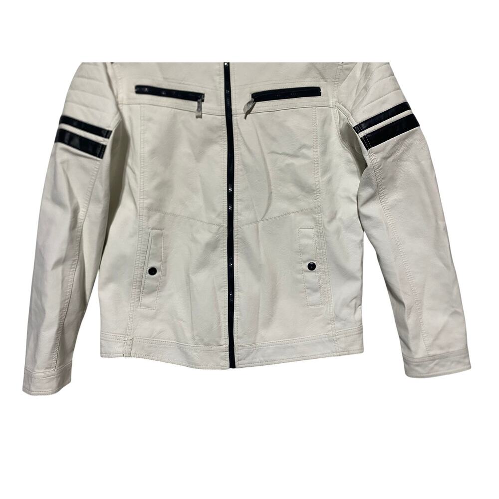 Hard Edge White Faux Leather Bomber Jacket Full Zip Men's Size XL - Picture 7 of 9